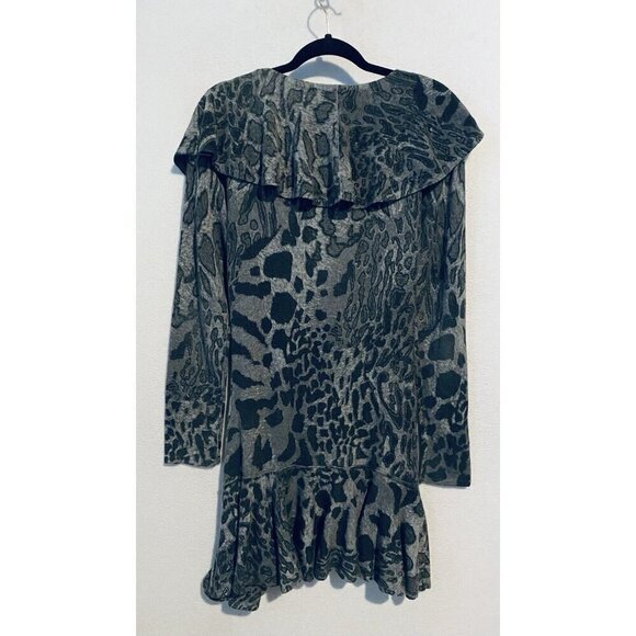 Alberto Makali Cardigan Sweater Womens Medium Gray Animal Print Ruffle Wool Boho - Picture 4 of 7